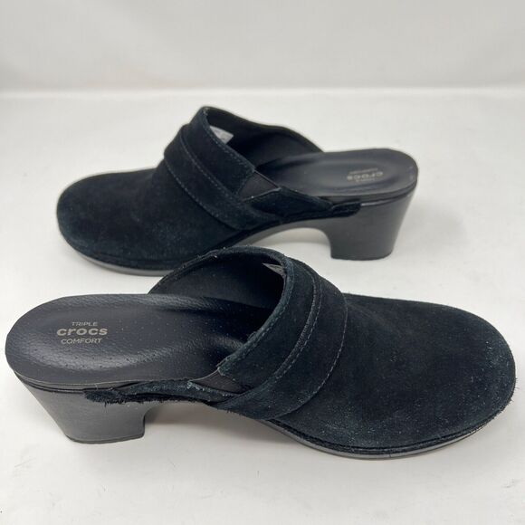 Crocs Sarah Black Suede Clogs Comfort Mules Women’s Size 8 - Picture 11 of 15